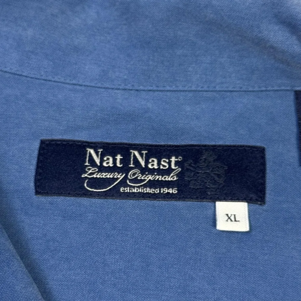 Nat Nast Button-Up Shirt Mens XL Blue Colorblock Silk Short Sleeve Relaxed Fit
